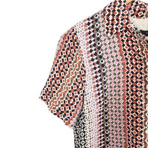 J Crew Pink Geo Silk Shirtdress